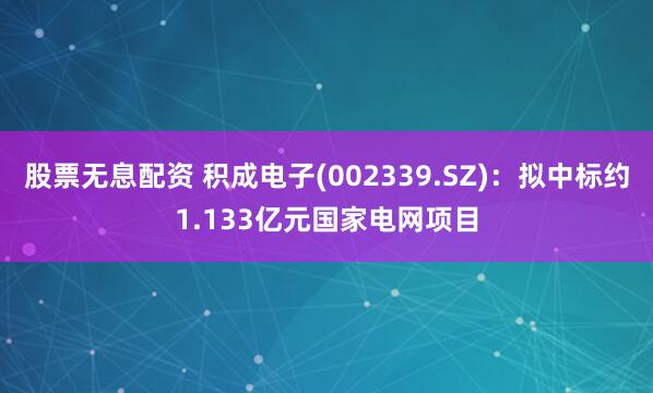股票无息配资 积成电子(002339.SZ)：拟中标约1.133亿元国家电网项目