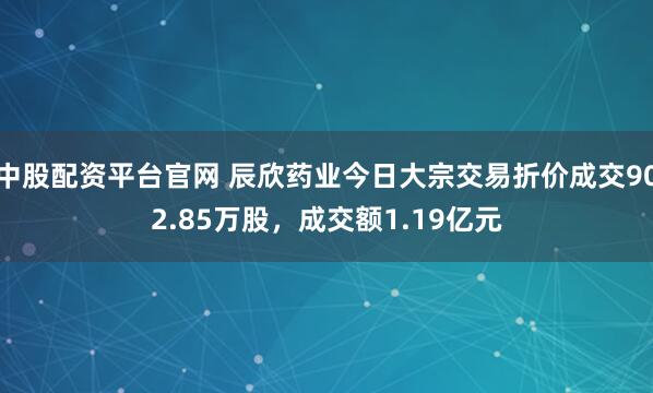 中股配资平台官网 辰欣药业今日大宗交易折价成交902.85万股，成交额1.19亿元