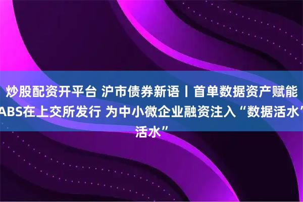 炒股配资开平台 沪市债券新语丨首单数据资产赋能ABS在上交所发行 为中小微企业融资注入“数据活水”